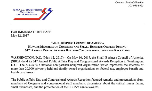 SBCA 34th Annual Public Affairs Day And Congressional Awards Reception